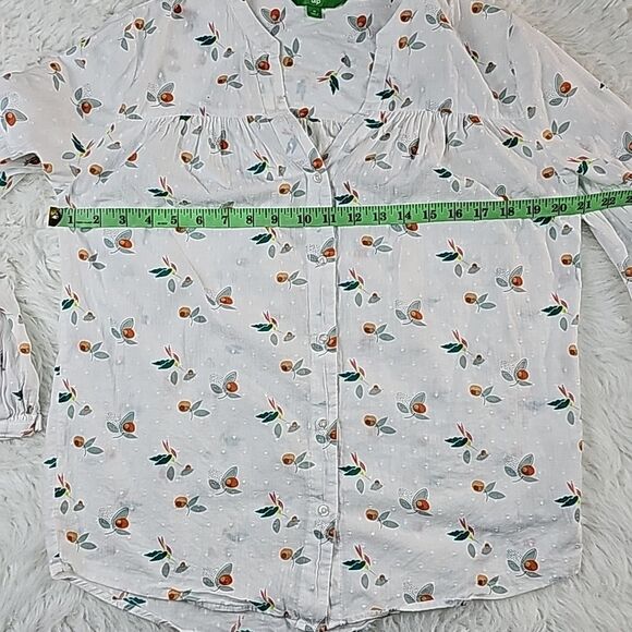 DIP -592 Women's White Orange Printed Button-Up Blouse Size Medium - Picture 4 of 7